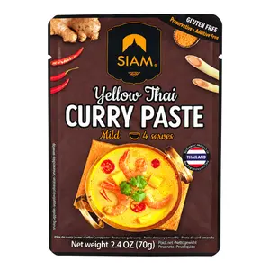 Sốt Cà Ri Vàng Ớt Hiểm & Sả Chanh, Yellow Thai Curry Paste, Mild, 4 Phần, 2.4 oz (70g) - SIAM