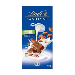 Socola Sữa Thụy Sĩ Nhân Hạnh Nhân, Swiss Classic, Swiss Milk Chocolate with Almonds (100g) - LINDT