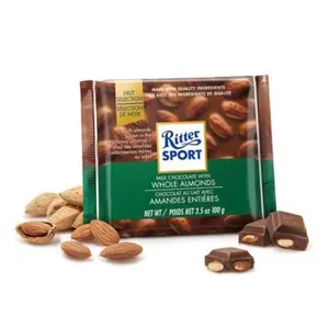 Socola Sữa Hạnh Nhân, Whole Almonds, with Almonds Grown in the California Sunshine, 3.5 oz (100g) - RITTER SPORT