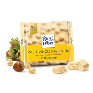 Socola Trắng Hạt Dẻ, White Whole Hazelnuts, with Crunchy Roasted Whole Hazelnuts, 3.5 oz (100g) - RITTER SPORT