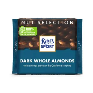 Socola Đắng Hạnh Nhân, Dark Whole Almonds, with Almonds Grown in the California Sunshine, 3.5 oz (100g) - RITTER SPORT
