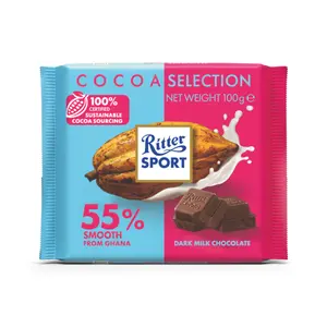 Socola Sữa 55% Cacao, 55% Smooth from Ghana Dark Milk Chocolate (100g) - RITTER SPORT