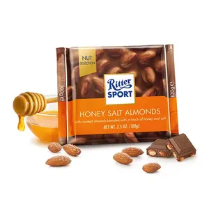 Socola Hạnh Nhân Muối Mật Ong, Honey Salted Almonds, with Honey Roasted Almonds & a Touch of Sea Salt , 3.5 oz (100g) - RITTER SPORT
