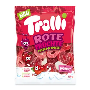 Kẹo Dẻo Vị Mâm Xôi, Cherry, Dâu Hình Vòng, Rote Fruchte Mini Ringe, mit Joghurt (150g) - TROLLI
