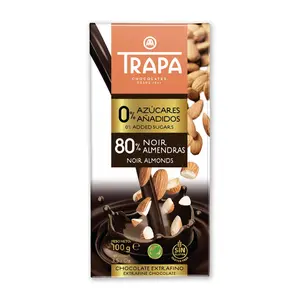 Socola Đắng Hạnh Nhân Không Đường, Vegan Extra Fine Chocolate with 80% Noir Almonds, 0% Added Sugars, 3.53 oz (100g) - TRAPA