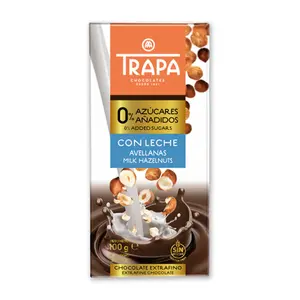 Socola Sữa Hạt Dẻ Không Đường, Extra Fine Chocolate with Milk Hazelnuts, 0% Added Sugars, 3.53 oz (100g) - TRAPA