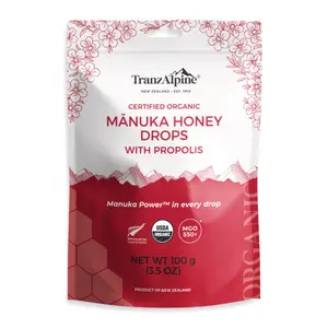 Kẹo Mật Ong Hữu Cơ, Organic Manuka Honey Drops with Propolis, MGO 550+, 3.5 oz (100g) - TRANZALPINE