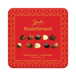Socola Bỉ Tổng Hợp Hộp Thiếc (Đỏ), Assortiment, Belgian Chocolate (250g) - HAMLET