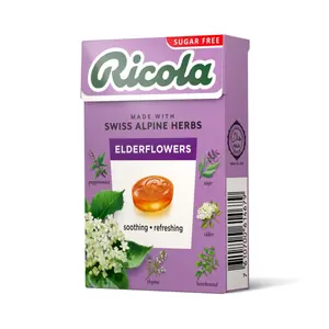 Kẹo Thảo Mộc Hoa Cơm Cháy, Swiss Herb Lozenges, Elderflowers, Sugar Free (40g) - RICOLA