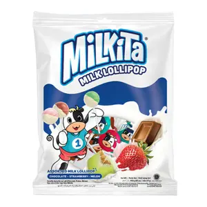 Kẹo Sữa Mút 3 Vị, Assorted Milk Lollipop, Chocolate, Strawberry & Melon, 50 Cây (450g) - MILKITA