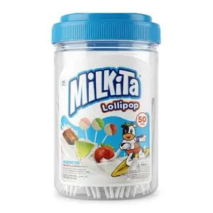 Kẹo Sữa Mút 3 Vị, Assorted Milk Lollipop, Strawberry, Chocolate & Melon, 50 Cây (450g) - MILKITA