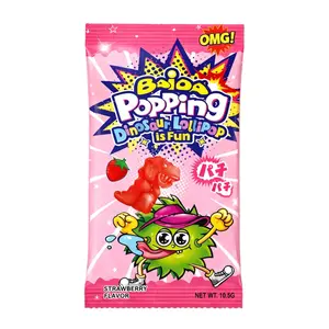 Kẹo Nổ & Kẹo Mút Hình Khủng Long Hương Dâu, Popping Candy, Dinosaur Lollipop, Strawberry Flavor (10.5g) - BAIDA
