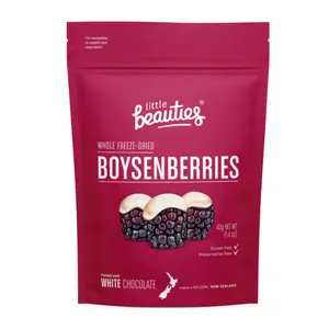 Mâm Xôi Sấy Lạnh Phủ Socola Trắng, Freeze-Dried Whole Boysenberries paired with White Chocolate, 1.4 oz (40g) - LITTLE BEAUTIES