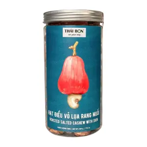 Hạt Điều Vỏ Lụa Rang Muối, Roasted Salted Cashew with Skin, 17.6 oz (500g) - THAI BON