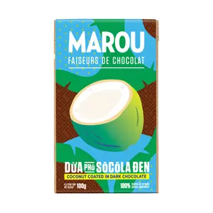 Dừa Phủ Socola Đen, Coconut Coated in Dark Chocolate (100g) - MAROU