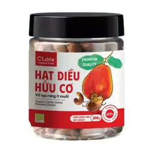 Hạt Điều Hữu Cơ Vỏ Lụa Rang Ít Muối, Organic Lightly Salted Roasted Cashew (200g) - C'LAVIE
