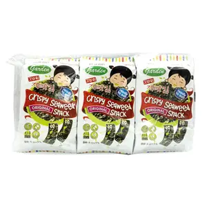Rong Biển Cho Bé Vị Truyền Thống, Garden, Crispy Seaweed Snack, Original, 3 Gói (15g) - GODBAWEE
