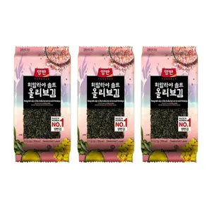 Rong Biển Sấy Vị Oliu, Dầu Hạt Cải & Muối Himalaya, Seasoned Leaver, 3 Gói (15g) - YANGBAN