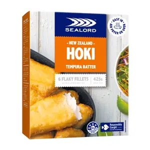 Cá Hoki Tẩm Bột Chiên Giòn, New Zealand Hoki, Tempura Batter, 6 Miếng Phi Lê (425g) - SEALORD