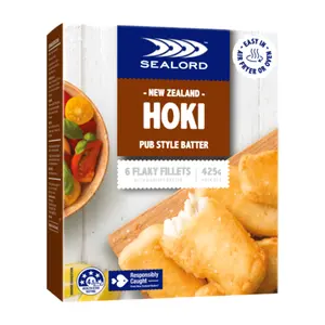 Cá Hoki Tẩm Bột Chiên Giòn, New Zealand Hoki, Pub Style Batter, 6 Miếng Phi Lê (425g) - SEALORD