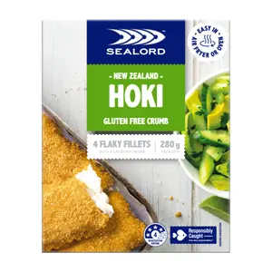 Cá Hoki Tẩm Bột Chiên Giòn, New Zealand Hoki, Gluten Free Crumb, 4 Miếng Phi Lê (280g) - SEALORD