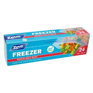 Túi Zip Bảo Quản Thực Phẩm Trong Tủ Đông, Freezer Resealable Bags, BPA Free, 24 Cái (18 x 22cm) - ZEUS