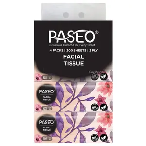 Khăn Giấy Rút 2 Lớp, Luxuriously Soft Facial Tissue, 4 Gói, 1000 Tờ (20 x 21.7cm) - PASEO