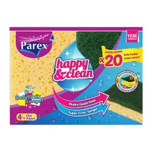 Miếng Rửa Chén Công Nghệ Mới, Happy & Clean, Cellulosic Sponge, 2 Miếng (10.5 x 7 x 2cm) - PAREX