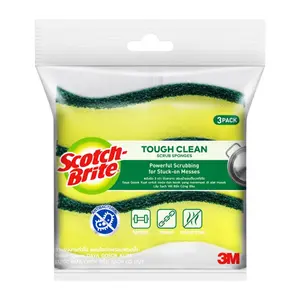 Cước Rửa Chén Có Mút, Scotch-Brite, Tough Clean Scrub Sponges, 3 Miếng (70 x 115mm) - 3M