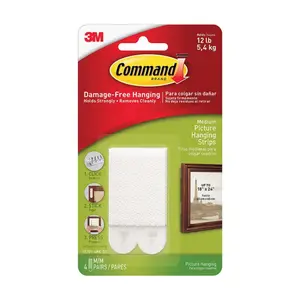Móc Dán Treo Tranh Vừa, Command, Medium Picture Hanging Strips, Damage-Free, Holds 5.4 kg, 4 Cặp - 3M