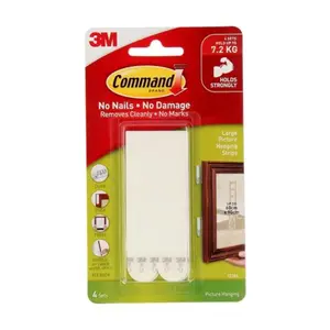 Móc Dán Treo Tranh Lớn, Command, Large Picture Hanging Strips, Damage-Free, Holds 7kg, 4 Cặp - 3M