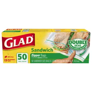 Túi Đựng Thực Phẩm, Sandwich Zipper Bags, Double Seal, 50 Túi (16.5 x 14.6cm) - GLAD