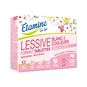 Viên Giặt Quần Áo Hữu Cơ Hương Hoa Cotton, Lessive Format Tablettes, Blanc & Couleurs, Fleur de Conton, 30 Viên (900g) - ETAMINE DU LYS