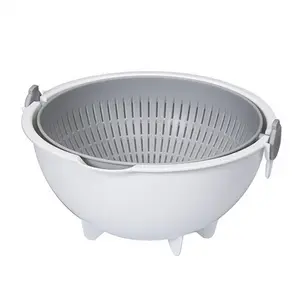 Rổ Nhựa Xoay Ráo Nước, Double-Layer Rotating Fruit & Vegetable Wash Basket (25.7 x 25.5cm) - KOKUBO