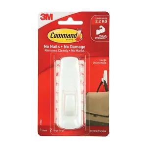 Móc Dán Treo Tường Lớn, Command, Large Utility Hook, Holds 2.2kg, 1 Cái & 2 Miếng Dán - 3M