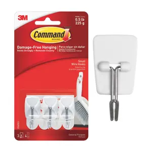 Móc Treo Tường Kim Loại Nhỏ, Command, Small Wire Hooks, Holds 225g, 3 Cái & 4 Miếng Dán - 3M