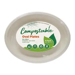 Đĩa Bã Mía Tự Phân Huỷ Hình Bầu Dục, Compostable Oval Plates, 6 Cái (32 x 25cm) - UNCLE BILLS