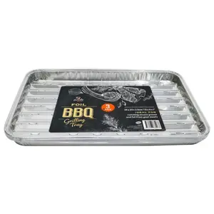 Khay Giấy Bạc Nướng, Foil BBQ Grilling Tray, 3 Cái (34 x 23 x 2.5cm) - BEEFY BOY