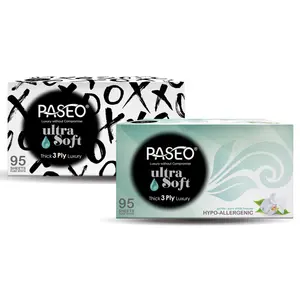 Khăn Giấy Lau Mặt 3 Lớp, Ultra Soft, Gentle Pure White Tissues, Hypo-Allergenic, 95 Tờ (19.5 x 21cm) - PASEO
