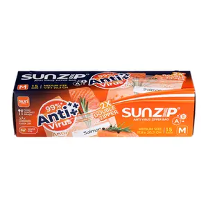 Túi Zip Đựng Thực Phẩm Kháng Khuẩn, Anti Virus Zipper Bag, M, 15 Cái (17.8 x 20.3cm) - SUNZIP