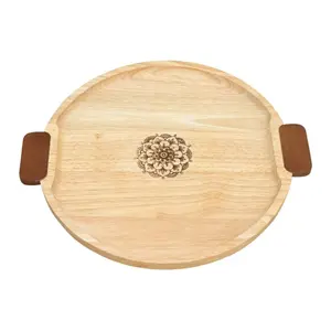 Khay Tròn Tay Cầm, Round Wooden Tray with Handles (33 x 29 x 1.7cm) - GO DUC THANH