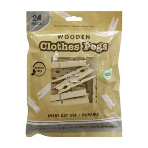 Kẹp Gỗ Phơi Quần Áo, Wooden Clothes Laundry Pegs, 24 Cái - UNCLE BILLS