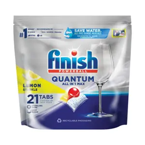 Viên Rửa Chén Hương Chanh, Powerball, Quantum All in 1 Max, Lemon Sparkle, 21 Viên (218.4g) - FINISH