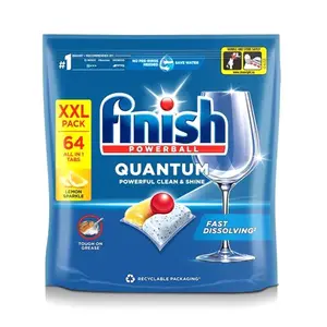 Viên Rửa Chén Bát Hương Chanh, Powerball, Quantum Powerful Clean & Shine, Lemon Sparkle, XXL Pack, 64 Viên (665.6g) - FINISH