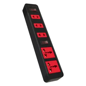 Ổ Cắm 5 Lỗ Dây 5m Màu Đen Đỏ, Overload Protected Power Strip with 5 Outlets & 5m Extension Cord, Black, 250V - 10A - DIEN QUANG
