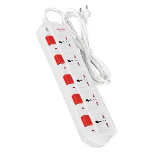Ổ Cắm 5 Lỗ 3 Chấu Dây 5m Màu Trắng, 5m Power Strip with 5 Outlets & Individual Switches, White, 250V - 13A - DIEN QUANG
