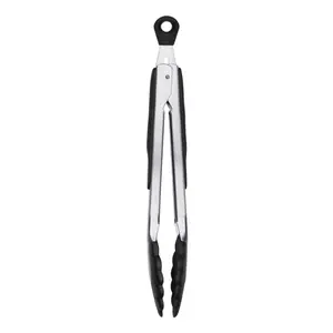 Kẹp Gắp Thức Ăn Inox Đầu Nylon Đen, Stainless Steel Auto-Lock Tongs with Nylon Tips (27cm) - UNCLE BILLS