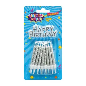 Nến Cây & Chữ Sinh Nhật Màu Bạc, Silver Candles & Happy Birthday, 17 Cái - UNCLE BILLS