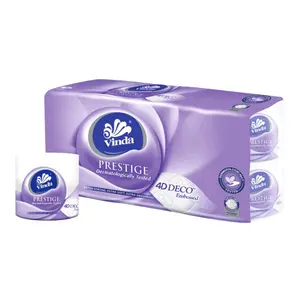 Giấy Vệ Sinh 3 Lớp In Hoa Văn, Prestige, 4D Deco Embossed Toilet Roll Paper, 8 Cuộn (138 x 105mm) - VINDA