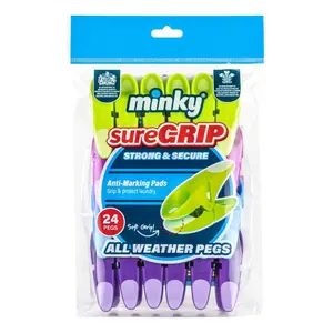 Kẹp Phơi Quần Áo, SureGrip, All-Weather Pegs with Anti-Marking Pads, 24 Cái (15 x 4 x 23cm) - MINKY